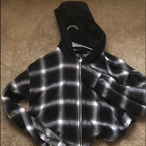 Short plaid hoodie